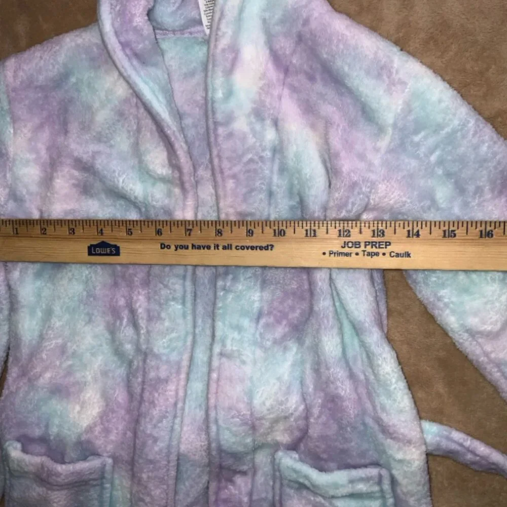 Wonder‎ Nation Girls XS (4-5) Purple Green Blue Tie-Dye Fleece House Coat Robe
